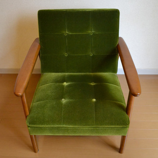 カリモク60 Kチェア 1シーター モケットグリーン 中古の画像