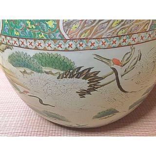 有田焼 鶴に松 赤濃 手描き火鉢 骨董品の画像