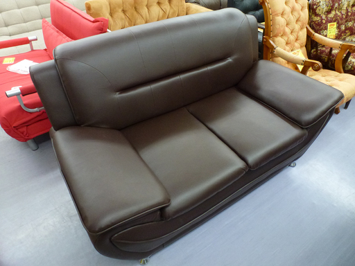 PayPay可 手稲リサイクル レザー調 2人掛けソファ  ブラウン ￥16,800-