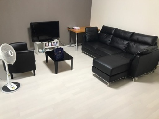 シェーズロングソファー ＋style リックⅡ(合皮ブラック)