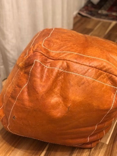 【中古】モロッコクッション プフ  オットマン 本革 山羊革 レザー