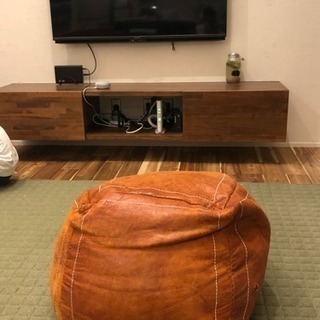 【中古】モロッコクッション プフ  オットマン 本革 山羊革 レザーの画像