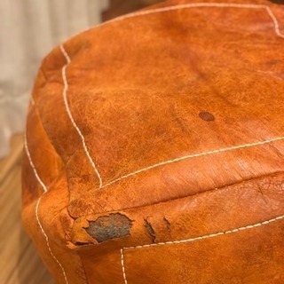 【中古】モロッコクッション プフ  オットマン 本革 山羊革 レザーの画像