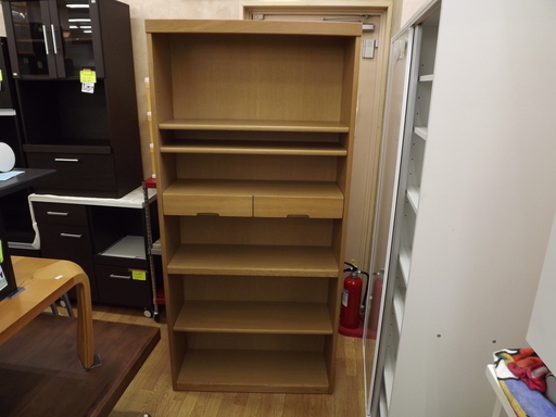 浜本工芸　書棚　本棚　引出し収納付き　オープンタイプ　ナチュラルオーク材　幅：８５ｃｍ　札幌　西岡店