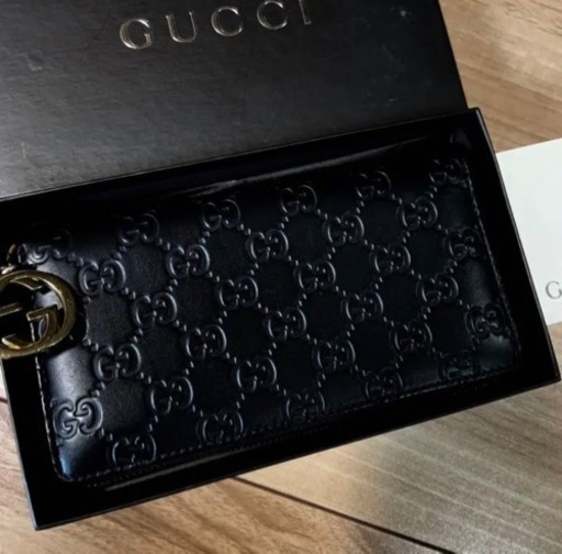 GUCCI グッチ シマ ラウンドファスナー長財布　カーフ 黒