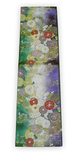 誂え流れ　未使用品　辻が花　長尺　六通柄　袋帯　リバーシブル　振袖・訪問着に　緑～紫（b3256652-1774hryamg）