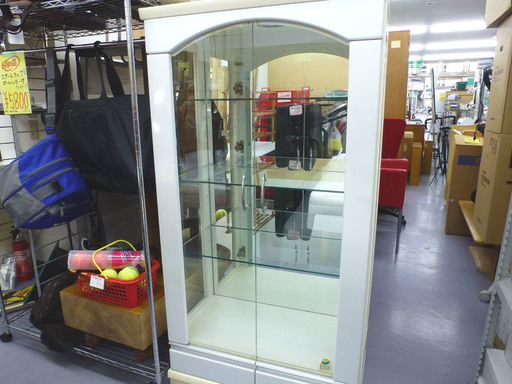 コレクションボード ガラスキャビネット 鏡面 ホワイト ライト付 コンパクト 札幌市手稲区