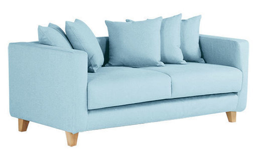 （交渉中）3人掛けソファー クッション5個付 日本製 布張り（定価10万円）【5/25,26,6/1,2引き取りに来て頂ける方】