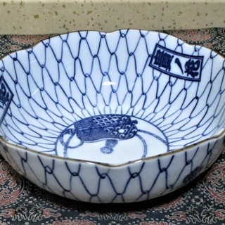 有田焼　輪花　貴乃花　若乃花　曙　網目に軍配文　鉢(茶碗　丼鉢)...