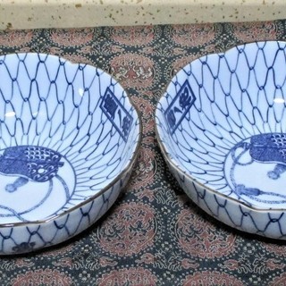 有田焼　輪花　貴乃花　若乃花　曙　網目に軍配文　鉢(茶碗　丼鉢)　2客　非売品　新品未使用　工芸品　美術品　引き取り可能な方のみの画像