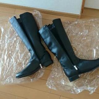 ロングブーツ 黒 合皮の画像