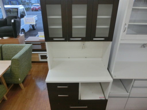 レンジボード ニトリ 3枚扉 ブラウン×ホワイト キズ・ヨゴレ有