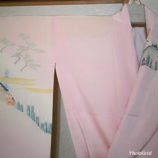 振り袖☆正絹 ピンク 鶴 松 御所車 文様 染め 襦袢セットの画像