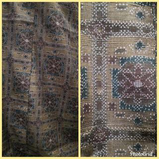 正絹 袷 小紋☆十日町紬 深緑の画像