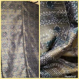 正絹 袷 小紋☆十日町紬 深緑の画像