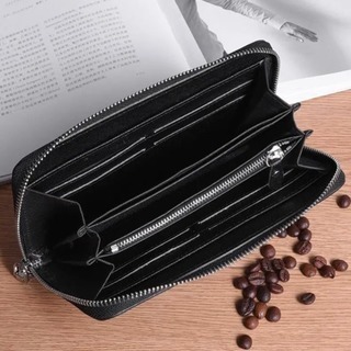 新品 メンズ 長財布 シンプル 黒 ブラック フェイクレザー ラウンドファスナーの画像