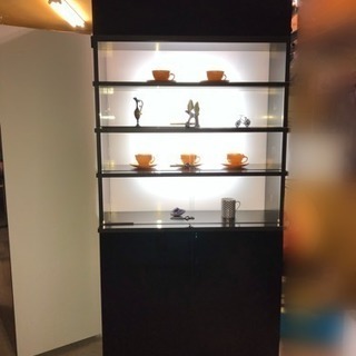 最終処分で差し上げます！【札幌引取限定】照明・ガラス付きディスプレイ棚 黒 ブラック W90×D50×H203.5cm 鍵付き お店の什器 陳列棚 ショーケース 飾棚 の画像