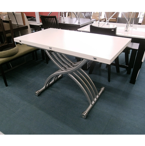 札幌【天板の大きさが変えられる 白い昇降テーブル】幅110cm 高さ調節可能 バタフライ式 ホワイト ダイニングテーブル 食卓テーブル デスク 座卓 本郷通店