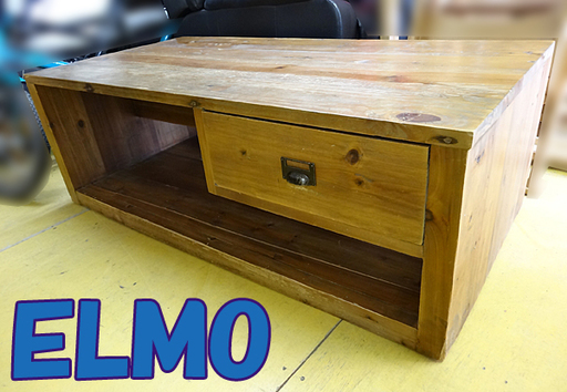 ELMO 関家具 机 センターテーブル 引出し2個付 古材 リメイク インテリア