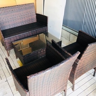 アジアン家具 ラウンジチェア テーブルのセット ラタンピール編み
