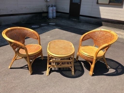 藤の椅子テーブル３点セット(2504)