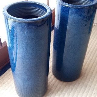 信楽焼　ブルー花瓶2つセットの画像