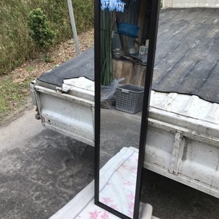 壁掛け姿見ミラー 木目 ブラウン