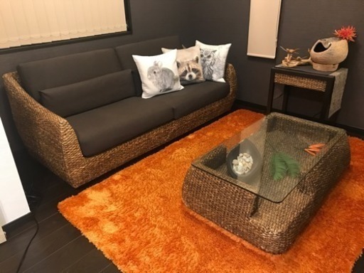 アジアンソファー&ローテーブル(2点セット)