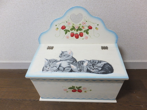 ♪トールペイント♪アメショー・アメリカンショートヘア♪木製ＢＯＸ♪イチゴ♪猫・ネコ♪