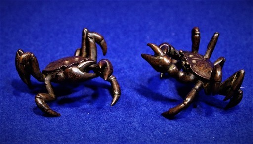 銅器蟹　盆景一双　添配　添え物　添景