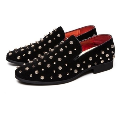 【限定】メンズ スタッズ ローファー スリッポン シューズ 黒 ブラック