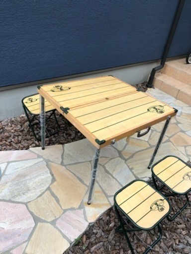 美品 ウッド ピクニックテーブルセット コールマン
