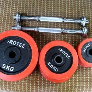 中古 IROTEC(アイロテック) ラバー ダンベル 40kgセット 20kg 2個セット/シャフト重量含む 鉄アレイ ダンベルの画像