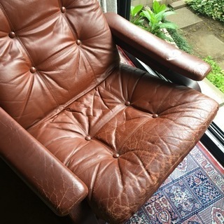 【レトロ】1人用ソファ♯レザー♯味がある♯良いお品の画像