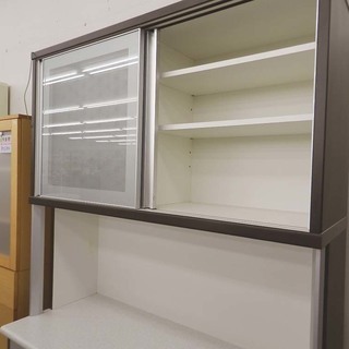 大型レンジボード 幅約120㎝ ダークブラウン×ホワイト キッチン収納 