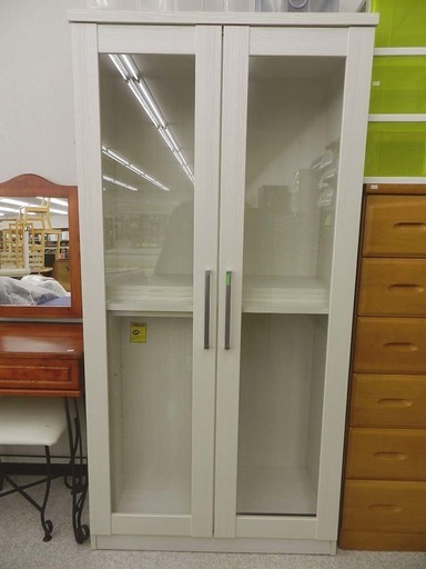 収納棚 幅90㎝ スライドBOX付き 木製 白 ガラス扉 本棚 大き目 ☆ PayPay(ペイペイ)決済可能 ☆ 札幌市 北区 屯田