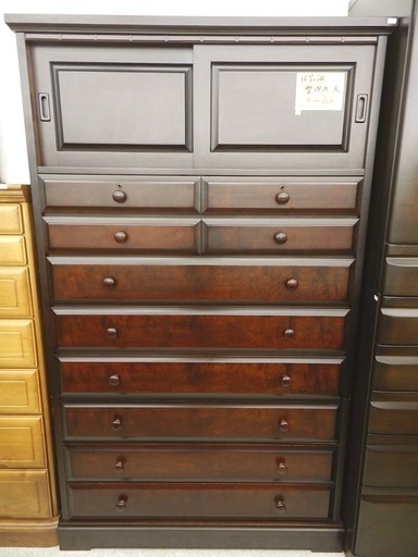 民芸調 タンス 引戸収納付きハイチェスト 箪笥  ☆ PayPay(ペイペイ)決済可能 ☆ 札幌市 北区 屯田