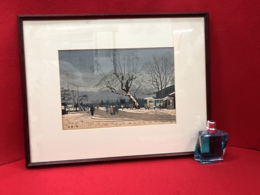 絵画　水彩画　風景　街並み　銘有