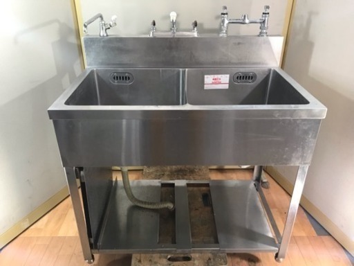 業務用 ステンレス 2層シンク流し台 蛇口付き W1000xD600xH800mm