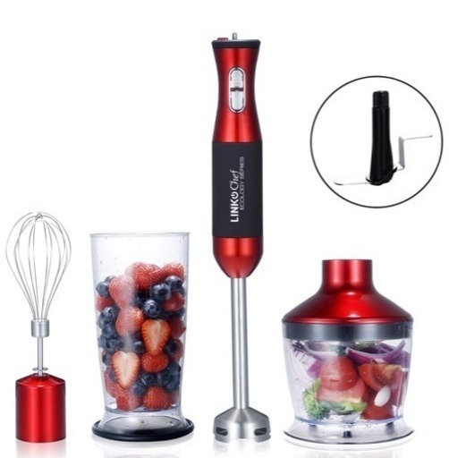 新品 ハンドブレンダー LINKChef 1台5役のハンドミキサー 日本食品検査済 つぶす・混ぜる・きざむ・泡立てる・砕く 700W 1.8万回/分回転数 調理時間短縮 離乳食作り 調理器具 収納スタンド付き 電動 氷も砕ける フラッシュシルバーレッド日本語説明書 3年間保証 HB-1230
