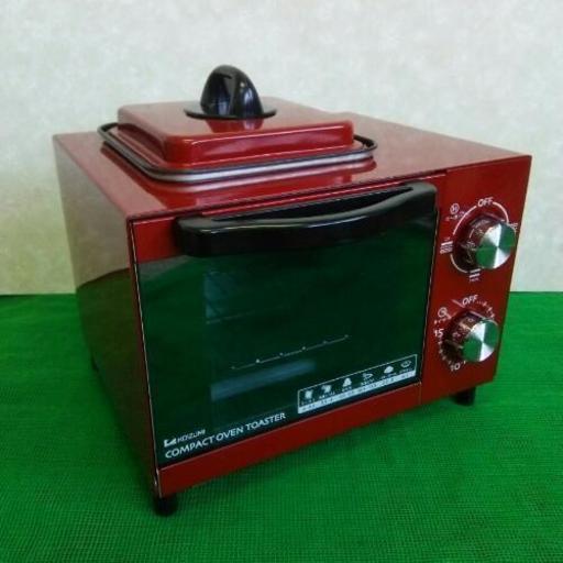 中古  2014年製  オープントースター    幅25.9  奥行26  高さ24.5  （ｃｍ）  ミニフライパン付き   省スペース  赤色   トーストしながら目玉焼き