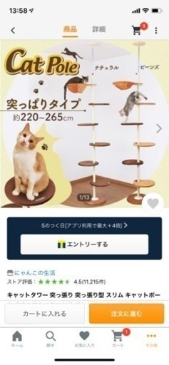美品 キャットタワー 突っ張り式