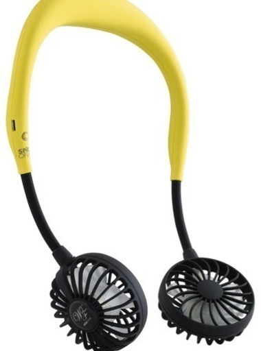 新品 SPICE OF LIFE ハンズフリー ポータブル 扇風機 WFan(ダブルファン) イエロー 携帯 首掛け USB充電式 風量3段階調節 角度調整 5枚羽根 安全性試験済 6ヶ月保証 DF30SS01-YE