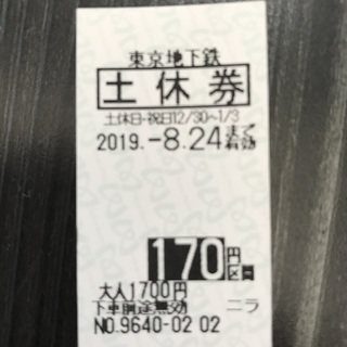東京メトロ（東京地下鉄）１７０円区間　土休回数券　有効期限：20...