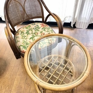 籐家具 テーブル ガラステーブル ※お渡しはテーブルのみです