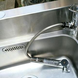 【販売中】　LIXIL　リクシル　一槽流し台　S-1SN080B5B　バックガード、混合栓付　定価79920円　状態良い　ステンレス作業機器　業務用シンク　業務用厨房機器　サンウェーブ　エコライフの画像