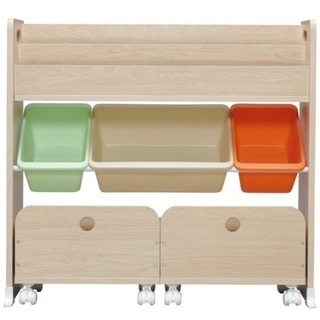 新品 アイリスオーヤマ おもちゃ箱 キャロット 幅85.6×奥行34.7×高さ79.8cm トイハウスラック 収納カート付き STHR-13の画像
