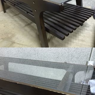 木製 ローテーブル ちゃぶ台 座卓 ガラス天板 収納棚付 幅120cm×奥行50cm×高さ39cmの画像