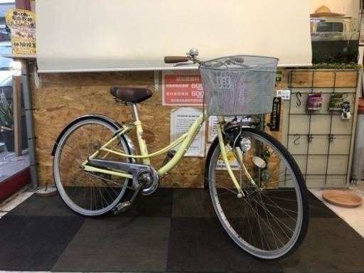24インチ シティサイクル イエロー LASSEN 26インチ シティサイクル イエロー【チューブ交換済み】