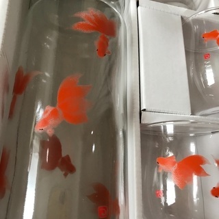 片岡鶴太郎 金魚 クールポット&グラス5個セット 新品／麦茶 アイスコーヒー ボトルの画像